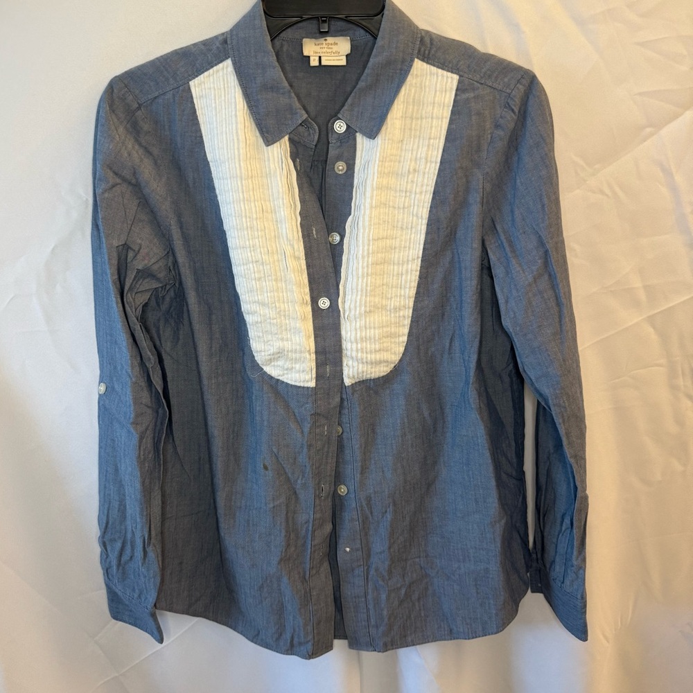 kate spade Blue Button Down Shirt with White Panel